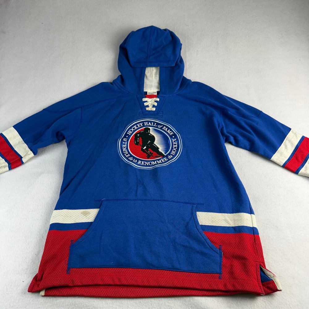 CCM Kid's Hockey Hall of Fame Lace Up Jersey Hoodie Blue Red XL 18